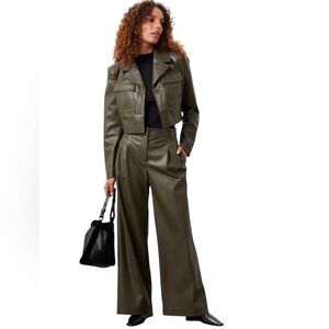 Saunders- Olive Green Faux Leather Pants Size 6